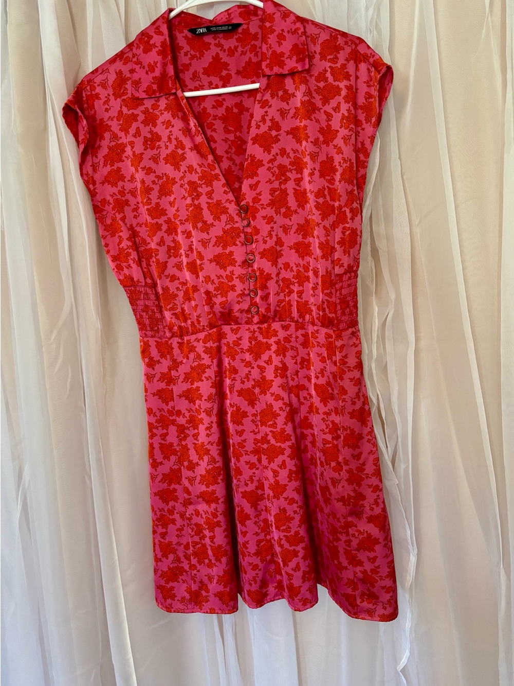 Zara Red and Pink Floral Mini Dress